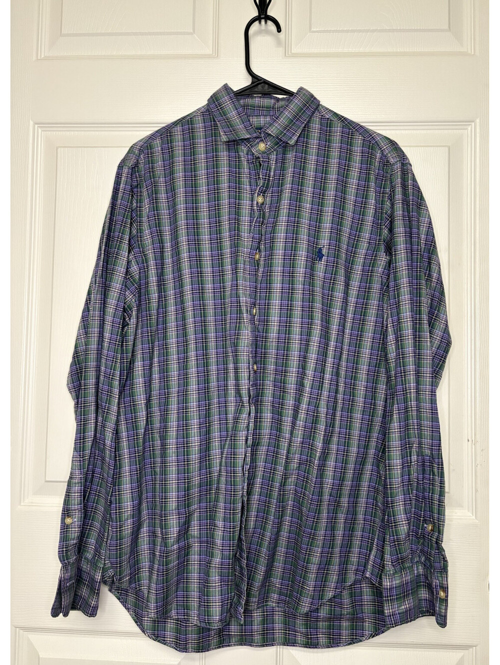 Polo Ralph Lauren Collard Shirt Men’s Large Purple Long Sleeve Plaid Button Down
